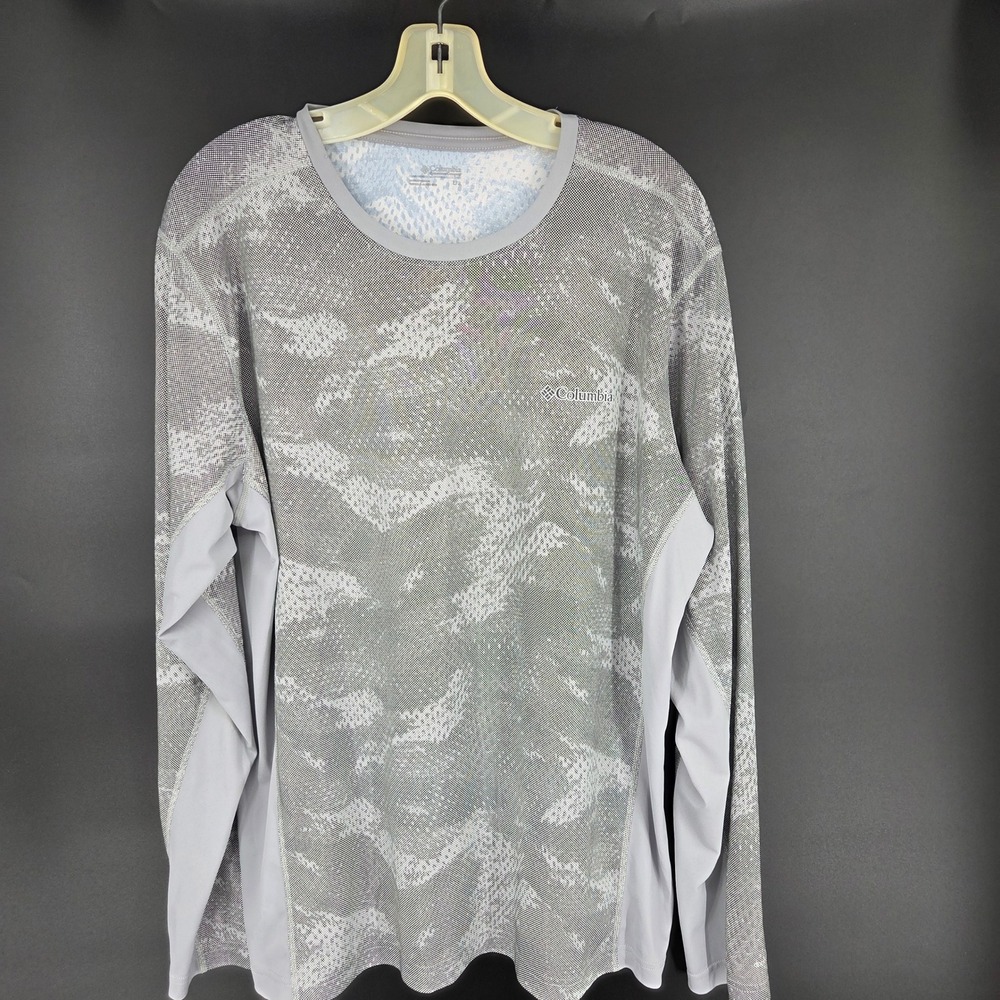 Columbia PFG Omni-Shade Mens Large Grey Digital Camo Long Sleeve Fishing Shirt